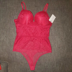 French Affaire Red Lace Woman's Bodysuit lingerie Push Up Underwire Flor…